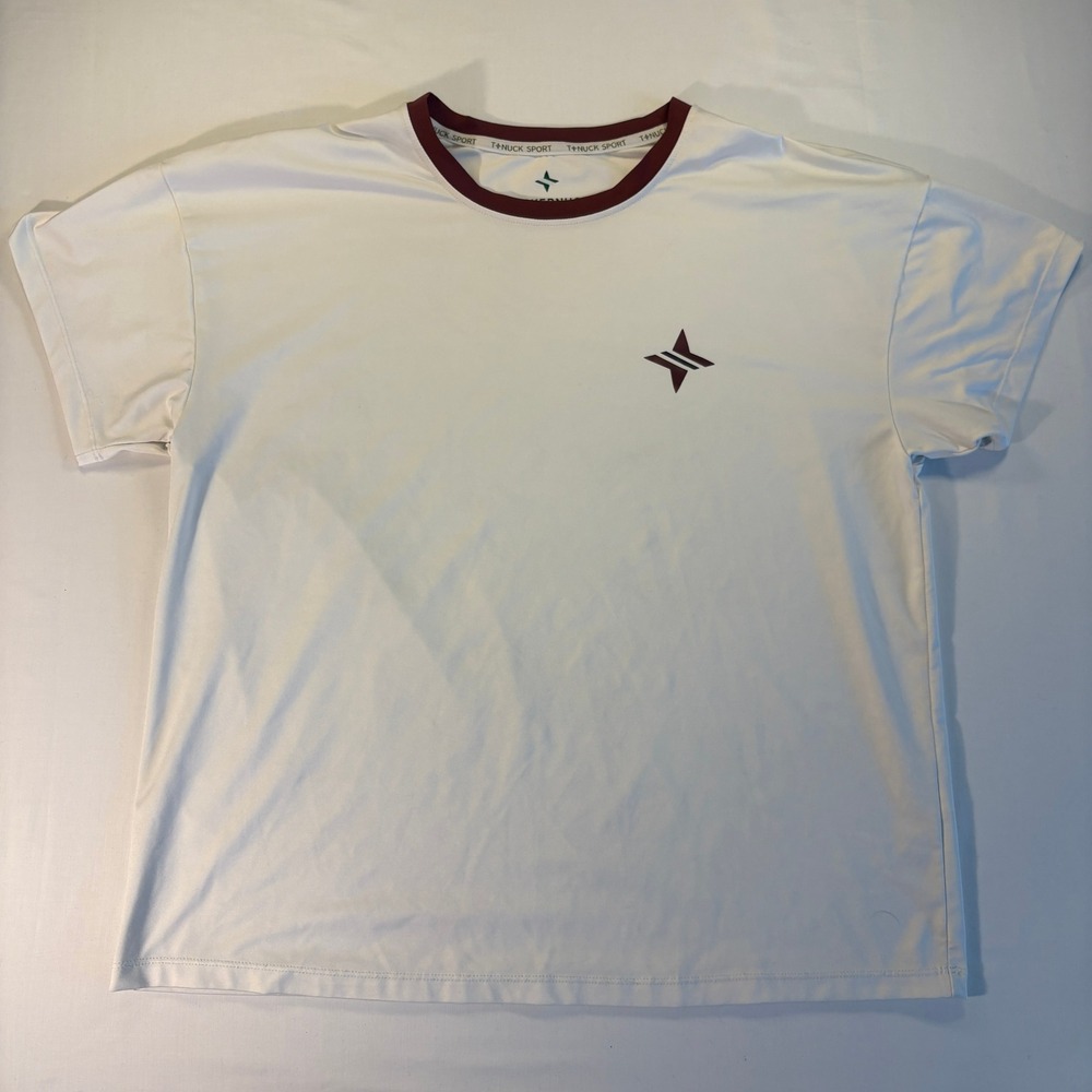Tuckernuck Sport Women White Burgundy Ringer Performance T-Shirt Size M Star